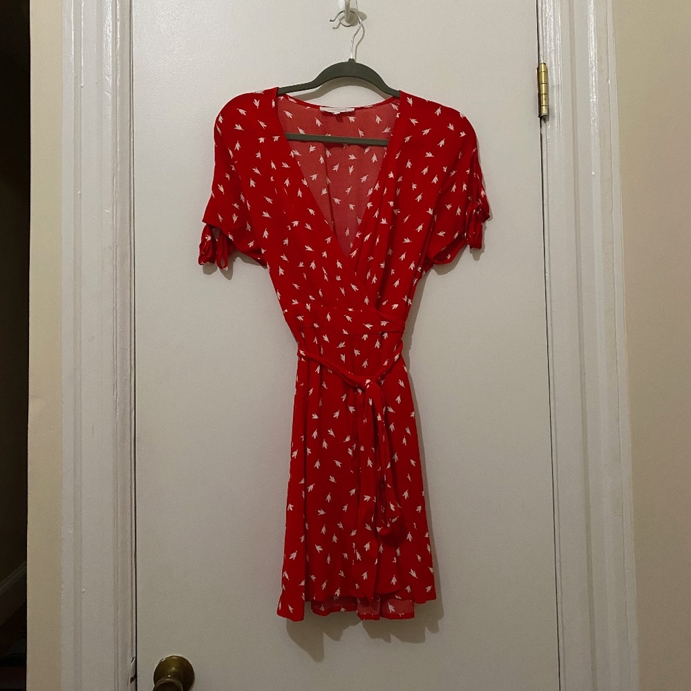 red print wrap dress - large